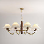 Chandelier Iron Polycarbonate and Ash Wood | Adjustable Suspension Chain | Pleated Shade for Diffused Interior Illumination