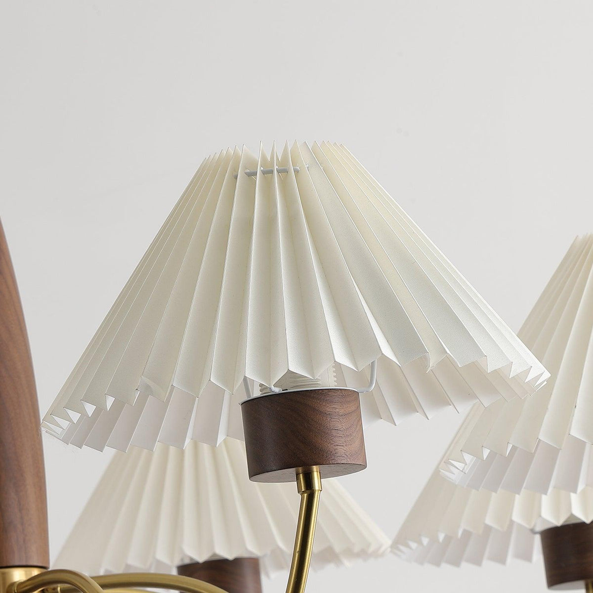Chandelier Iron Polycarbonate and Ash Wood | Adjustable Suspension Chain | Pleated Shade for Diffused Interior Illumination