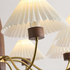 Chandelier Iron Polycarbonate and Ash Wood | Adjustable Suspension Chain | Pleated Shade for Diffused Interior Illumination