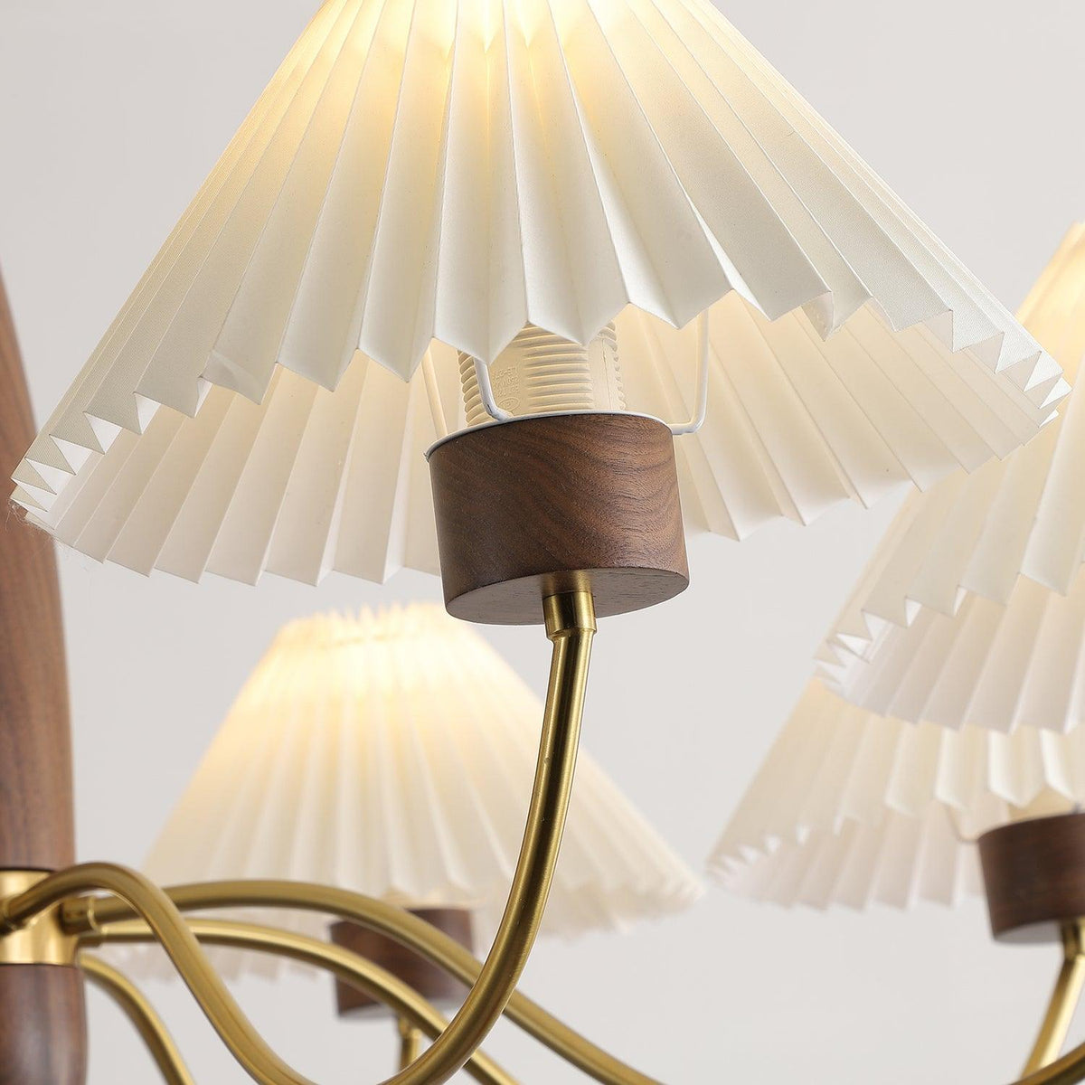 Chandelier Iron Polycarbonate and Ash Wood | Adjustable Suspension Chain | Pleated Shade for Diffused Interior Illumination