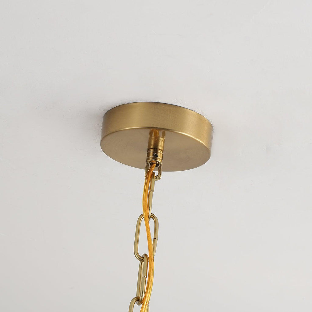 Chandelier Iron Polycarbonate and Ash Wood | Adjustable Suspension Chain | Pleated Shade for Diffused Interior Illumination