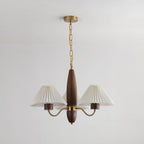 Chandelier Iron Polycarbonate and Ash Wood | Adjustable Suspension Chain | Pleated Shade for Diffused Interior Illumination