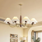 Chandelier Iron Polycarbonate and Ash Wood | Adjustable Suspension Chain | Pleated Shade for Diffused Interior Illumination