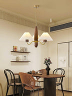 Chandelier Iron Polycarbonate and Ash Wood | Adjustable Suspension Chain | Pleated Shade for Diffused Interior Illumination