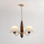 Chandelier Iron Polycarbonate and Ash Wood | Adjustable Suspension Chain | Pleated Shade for Diffused Interior Illumination