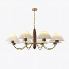 Chandelier Iron Polycarbonate and Ash Wood | Adjustable Suspension Chain | Pleated Shade for Diffused Interior Illumination