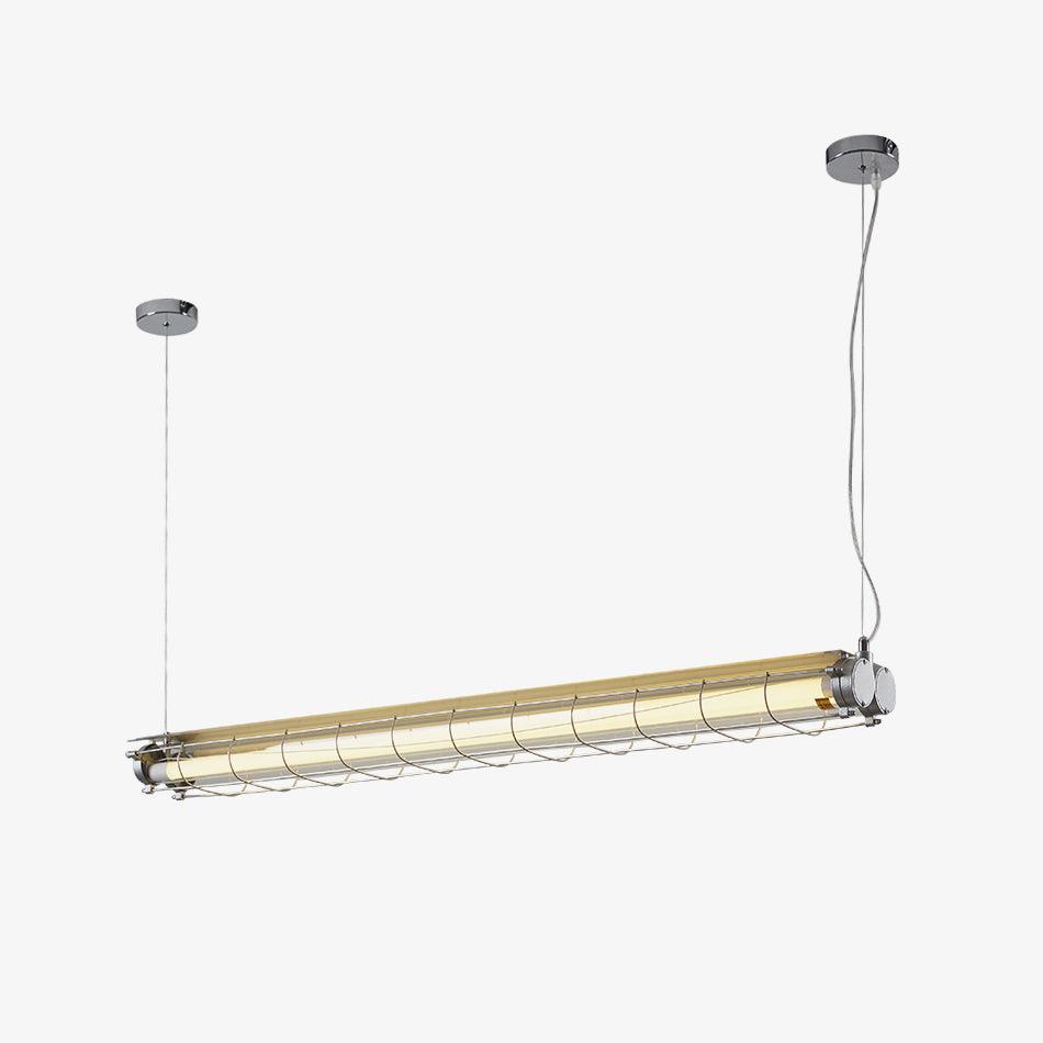 Industrial Linear Suspension Light Metal Glass | Integrated LED Ceiling Fixture | Modern Lighting for Kitchen Islands