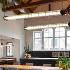 Industrial Linear Suspension Light Metal Glass | Integrated LED Ceiling Fixture | Modern Lighting for Kitchen Islands