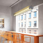 Industrial Linear Suspension Light Metal Glass | Integrated LED Ceiling Fixture | Modern Lighting for Kitchen Islands