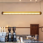Industrial Linear Suspension Light Metal Glass | Integrated LED Ceiling Fixture | Modern Lighting for Kitchen Islands