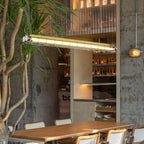 Industrial Linear Suspension Light Metal Glass | Integrated LED Ceiling Fixture | Modern Lighting for Kitchen Islands