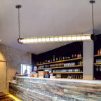 Industrial Linear Suspension Light Metal Glass | Integrated LED Ceiling Fixture | Modern Lighting for Kitchen Islands
