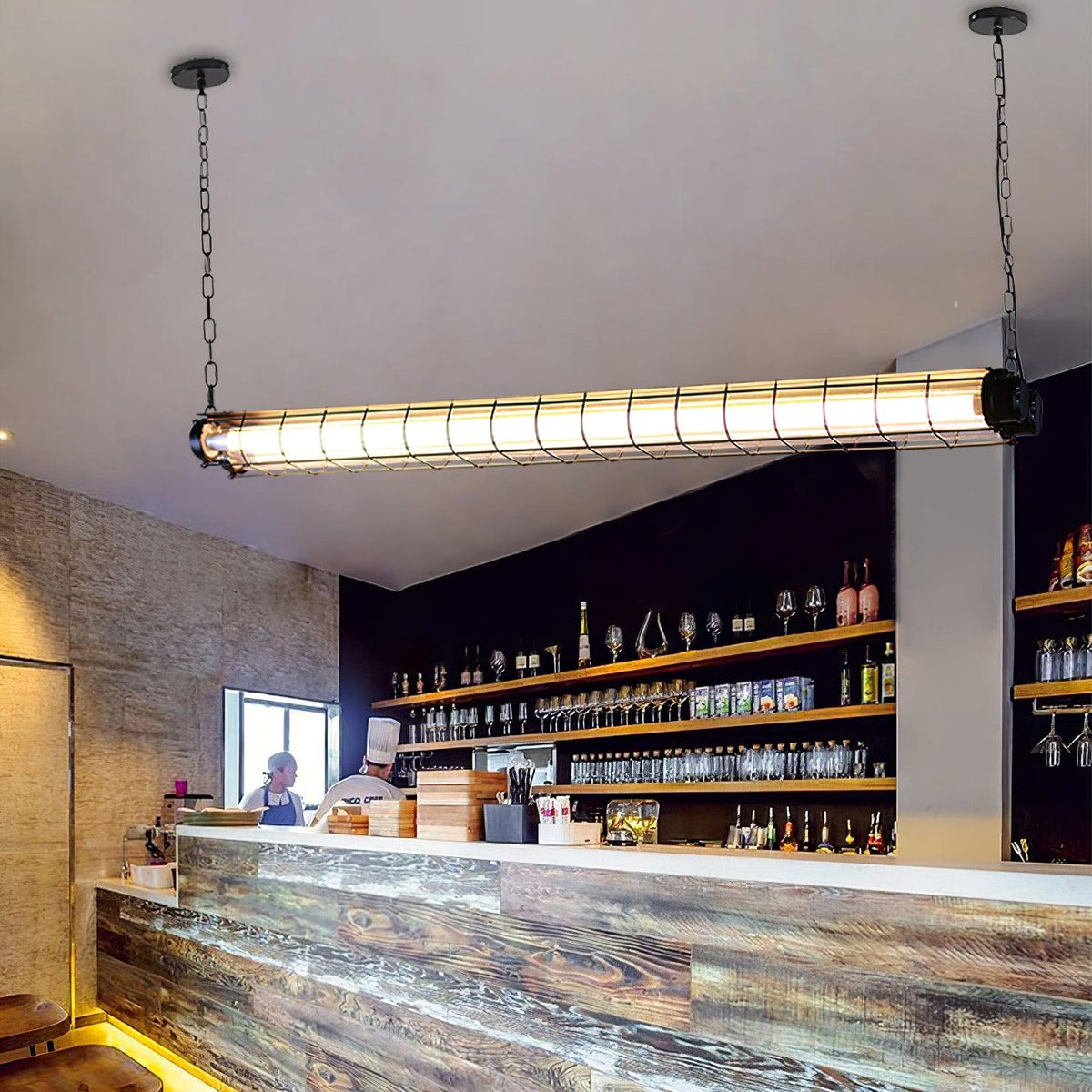 Industrial Linear Suspension Light Metal Glass | Integrated LED Ceiling Fixture | Modern Lighting for Kitchen Islands