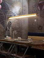 Industrial Linear Suspension Light Metal Glass | Integrated LED Ceiling Fixture | Modern Lighting for Kitchen Islands