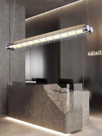 Industrial Linear Suspension Light Metal Glass | Integrated LED Ceiling Fixture | Modern Lighting for Kitchen Islands