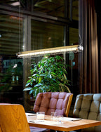 Industrial Linear Suspension Light Metal Glass | Integrated LED Ceiling Fixture | Modern Lighting for Kitchen Islands