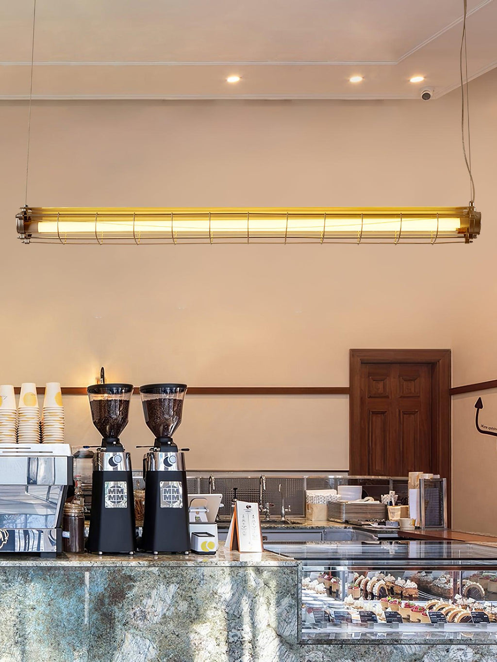 Industrial Linear Suspension Light Metal Glass | Integrated LED Ceiling Fixture | Modern Lighting for Kitchen Islands