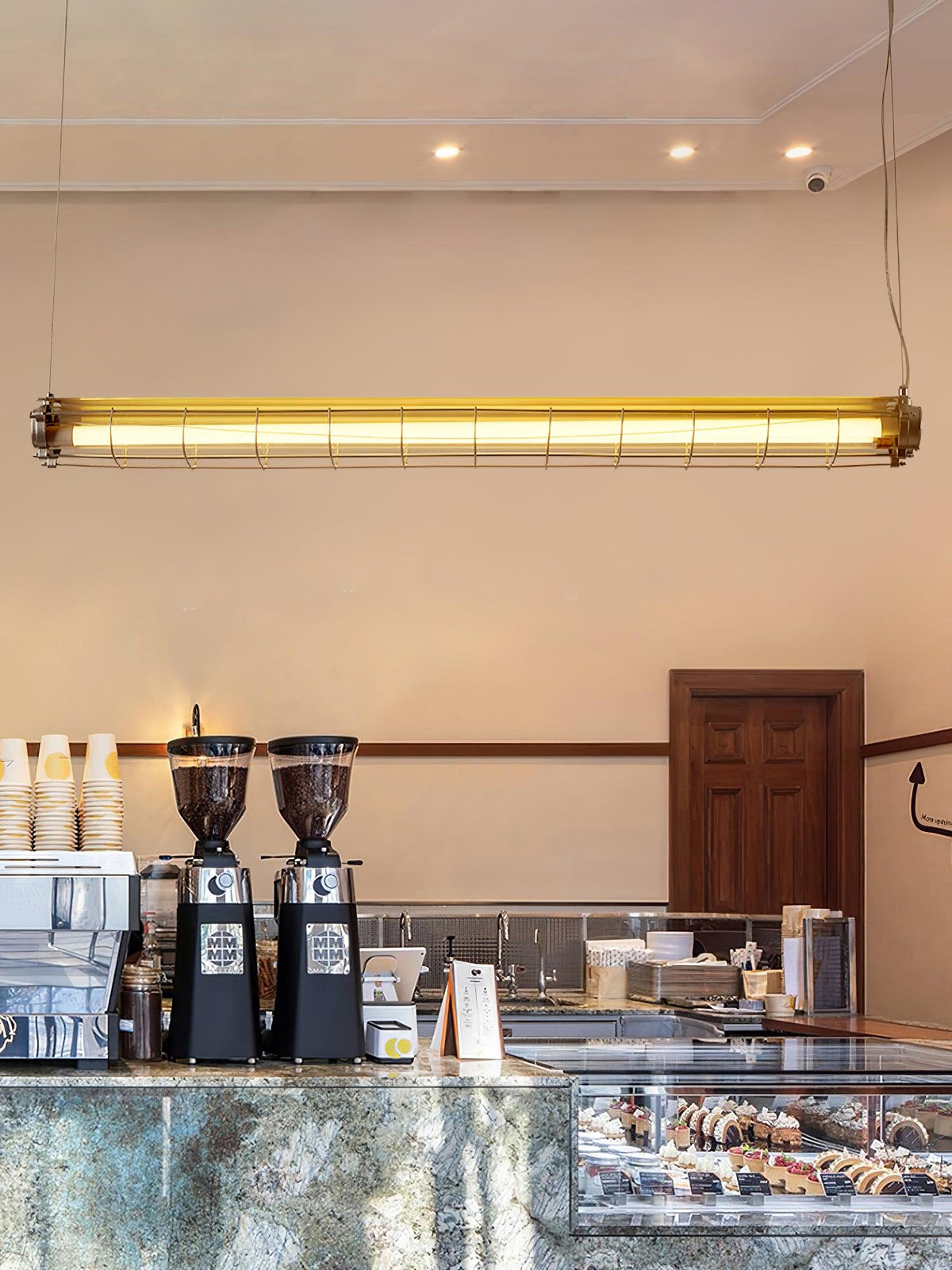 Industrial Linear Suspension Light Metal Glass | Integrated LED Ceiling Fixture | Modern Lighting for Kitchen Islands