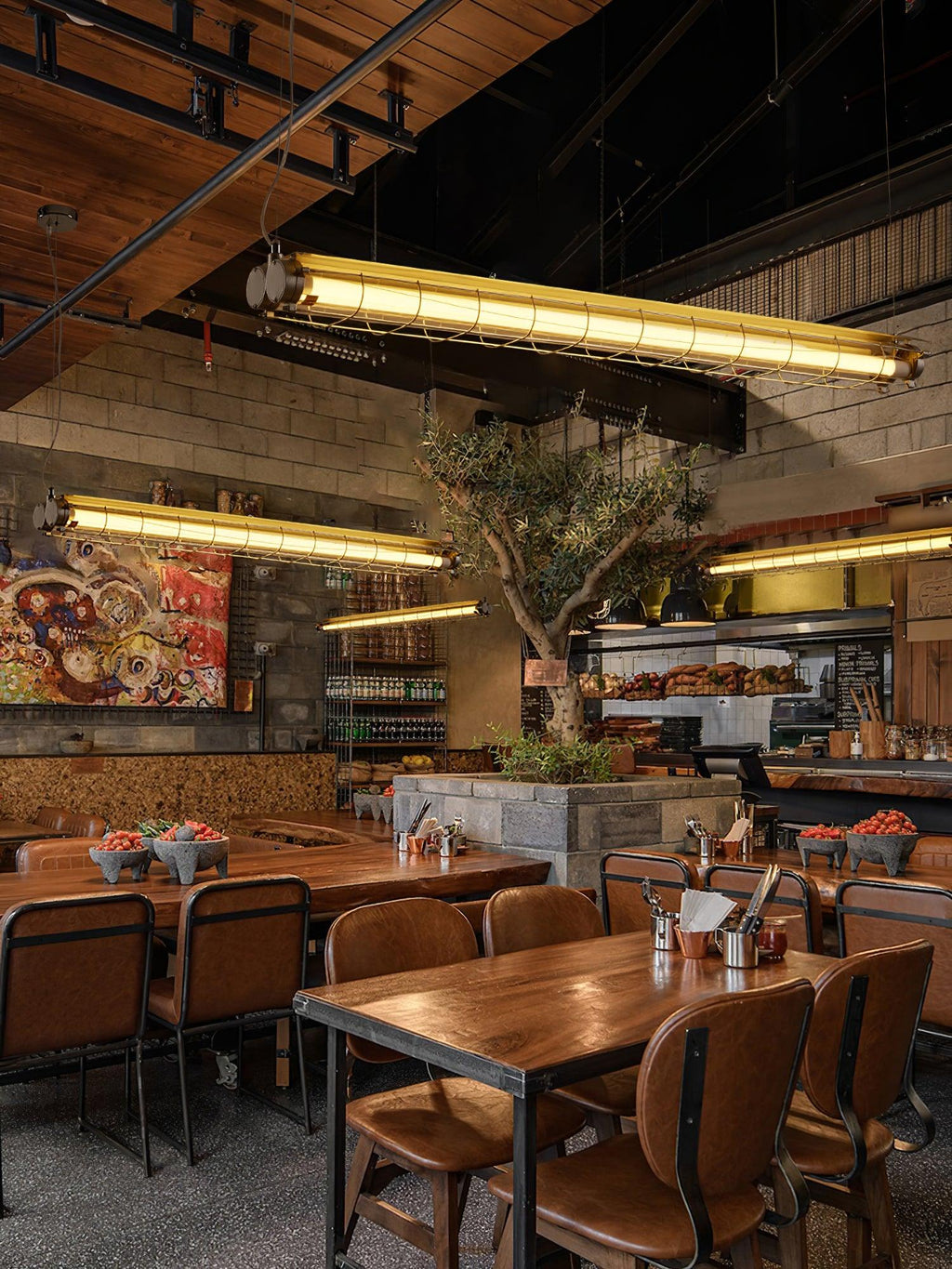 Industrial Linear Suspension Light Metal Glass | Integrated LED Ceiling Fixture | Modern Lighting for Kitchen Islands