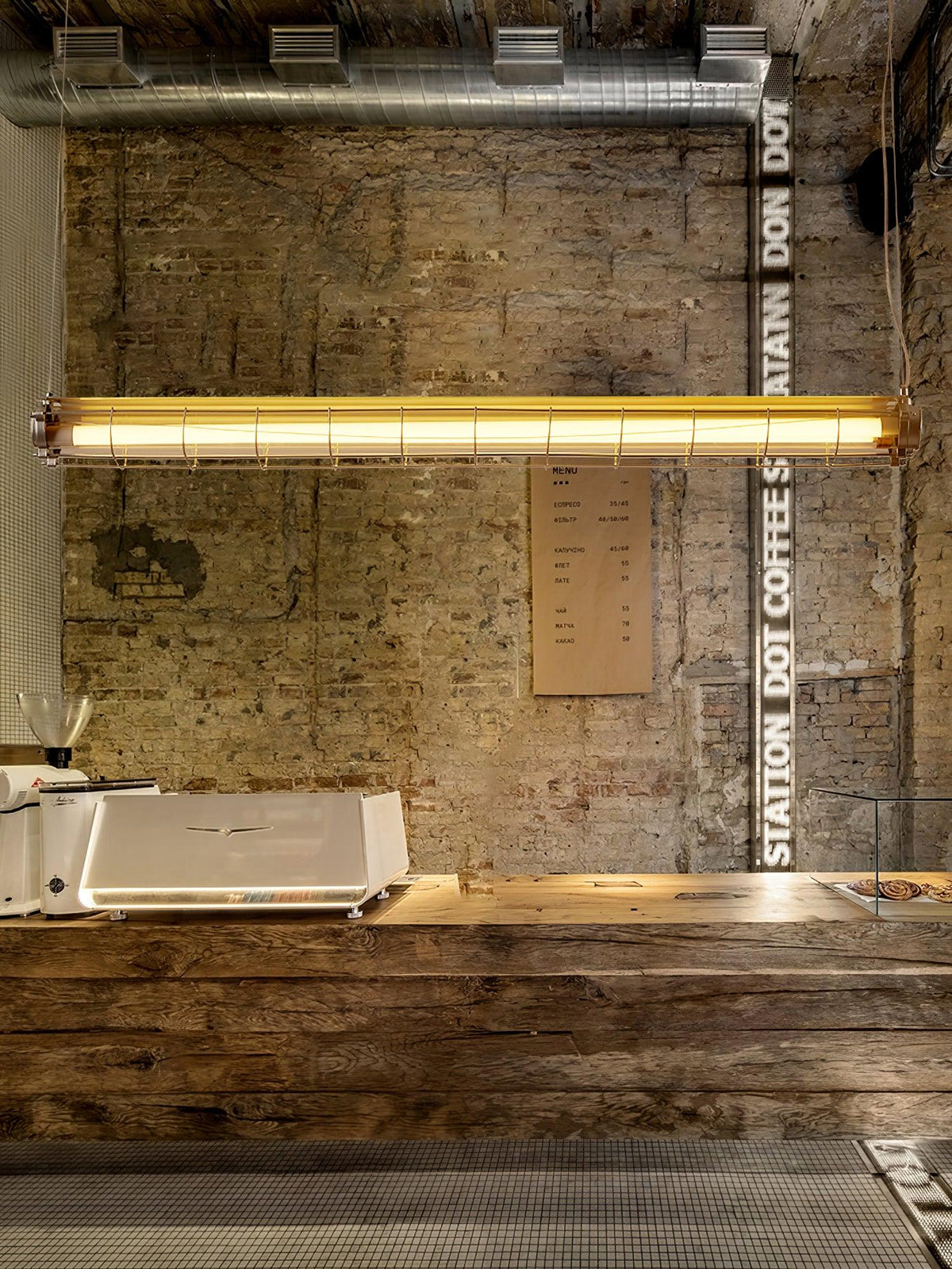 Industrial Linear Suspension Light Metal Glass | Integrated LED Ceiling Fixture | Modern Lighting for Kitchen Islands
