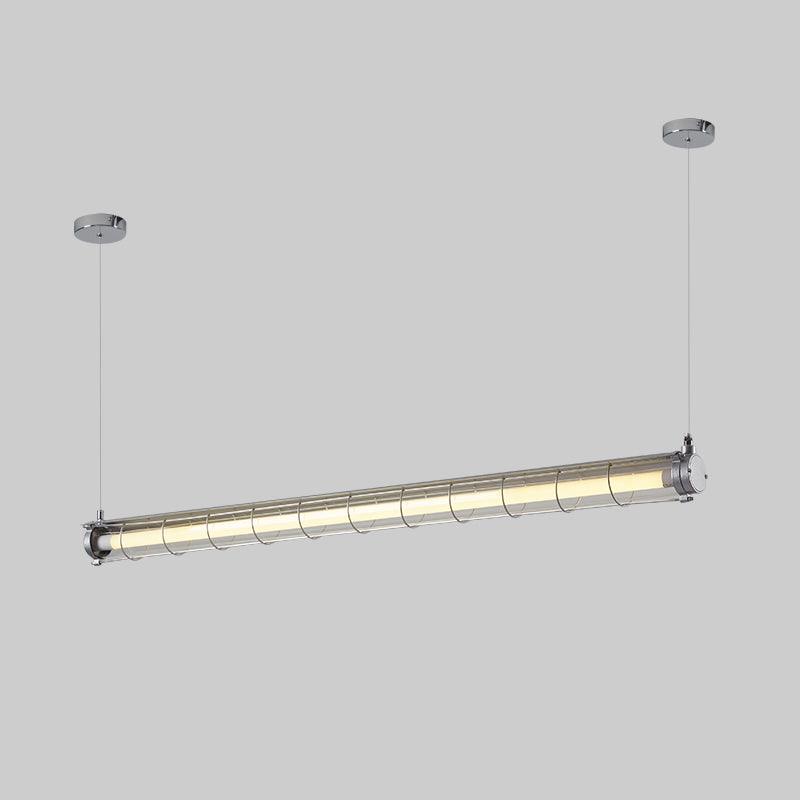 Industrial Linear Suspension Light Metal Glass | Integrated LED Ceiling Fixture | Modern Lighting for Kitchen Islands