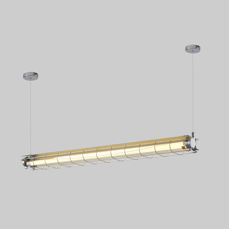Industrial Linear Suspension Light Metal Glass | Integrated LED Ceiling Fixture | Modern Lighting for Kitchen Islands