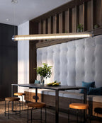 Industrial Linear Suspension Light Metal Glass | Integrated LED Ceiling Fixture | Modern Lighting for Kitchen Islands