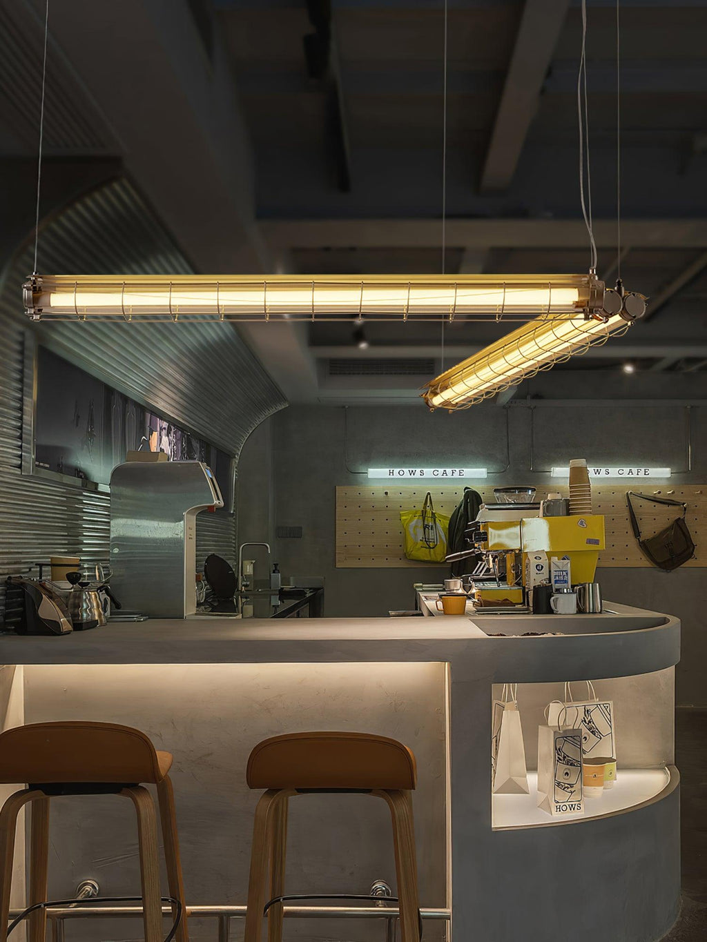Industrial Linear Suspension Light Metal Glass | Integrated LED Ceiling Fixture | Modern Lighting for Kitchen Islands