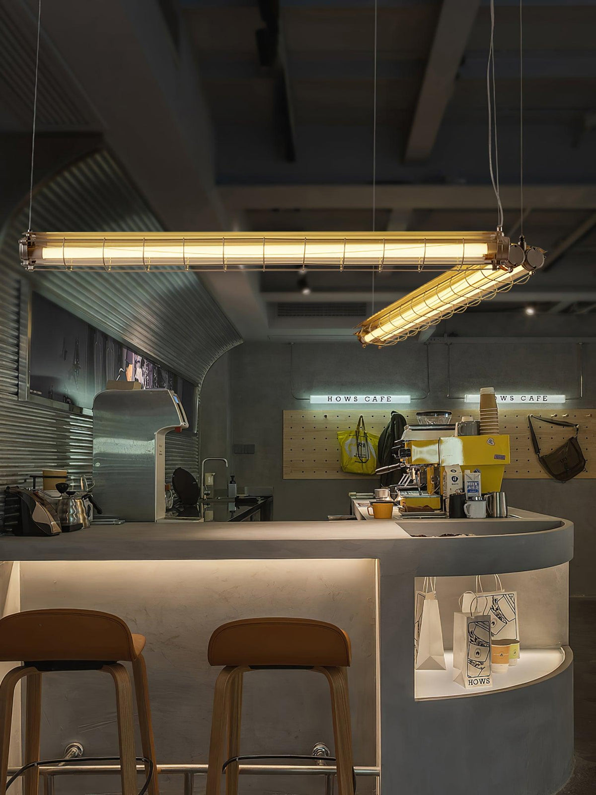 Industrial Linear Suspension Light Metal Glass | Integrated LED Ceiling Fixture | Modern Lighting for Kitchen Islands