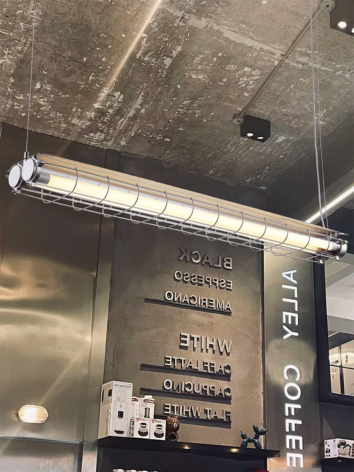 Industrial Linear Suspension Light Metal Glass | Integrated LED Ceiling Fixture | Modern Lighting for Kitchen Islands