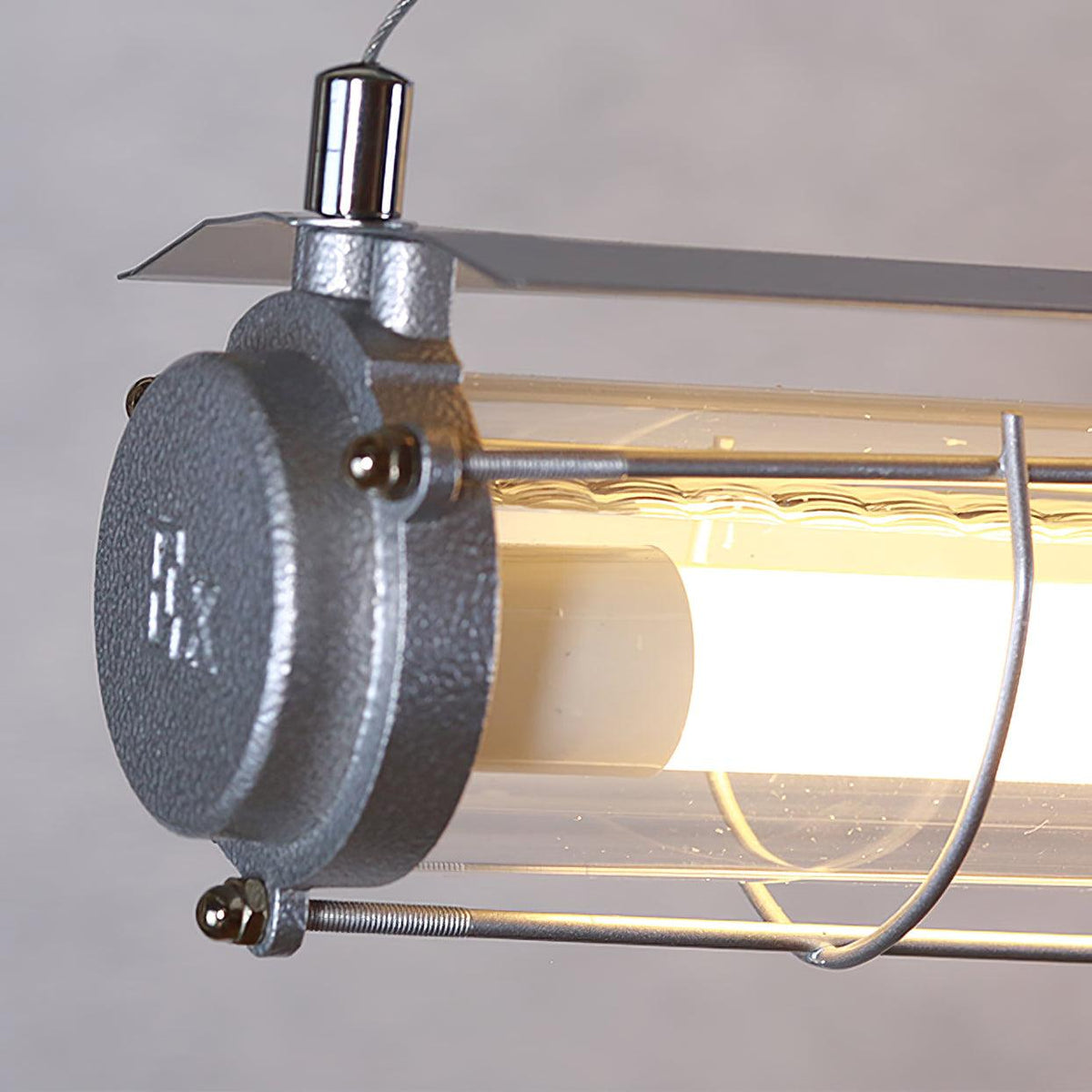 Industrial Linear Suspension Light Metal Glass | Integrated LED Ceiling Fixture | Modern Lighting for Kitchen Islands