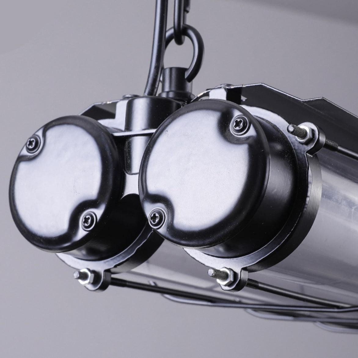 Industrial Linear Suspension Light Metal Glass | Integrated LED Ceiling Fixture | Modern Lighting for Kitchen Islands