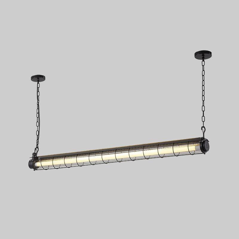 Industrial Linear Suspension Light Metal Glass | Integrated LED Ceiling Fixture | Modern Lighting for Kitchen Islands