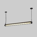 Industrial Linear Suspension Light Metal Glass | Integrated LED Ceiling Fixture | Modern Lighting for Kitchen Islands