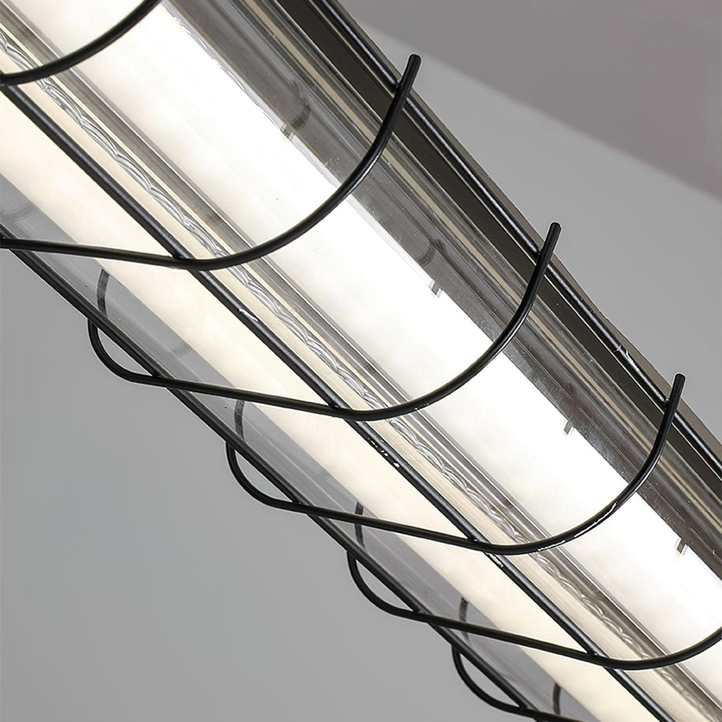 Industrial Linear Suspension Light Metal Glass | Integrated LED Ceiling Fixture | Modern Lighting for Kitchen Islands