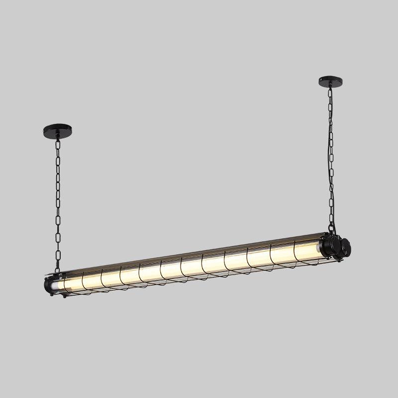 Industrial Linear Suspension Light Metal Glass | Integrated LED Ceiling Fixture | Modern Lighting for Kitchen Islands