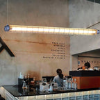 Industrial Linear Suspension Light Metal Glass | Integrated LED Ceiling Fixture | Modern Lighting for Kitchen Islands