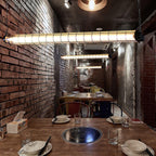 Industrial Linear Suspension Light Metal Glass | Integrated LED Ceiling Fixture | Modern Lighting for Kitchen Islands