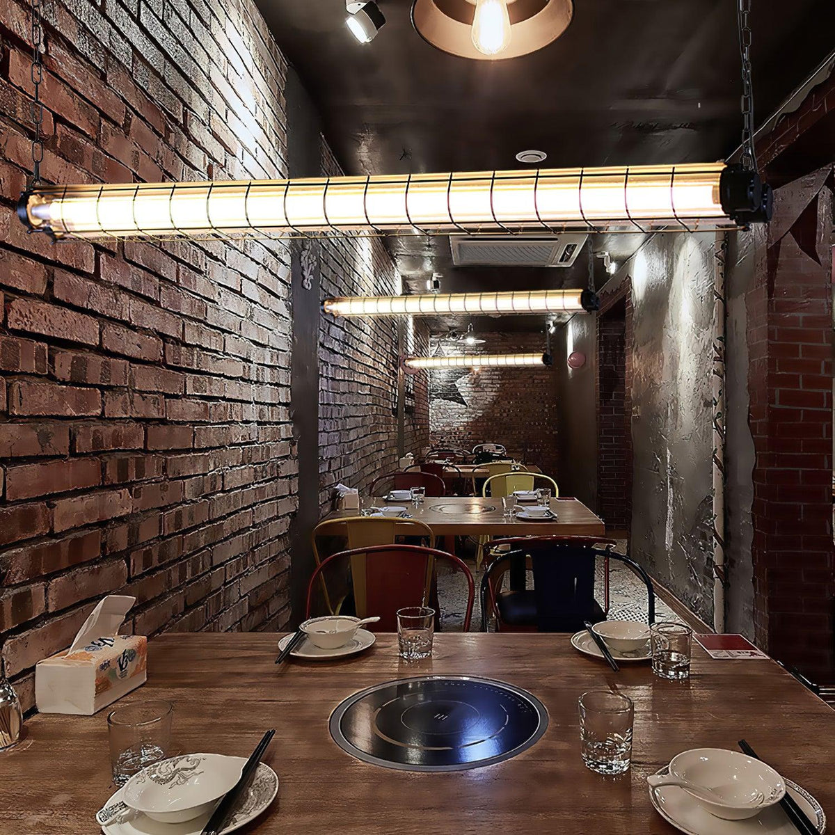 Industrial Linear Suspension Light Metal Glass | Integrated LED Ceiling Fixture | Modern Lighting for Kitchen Islands