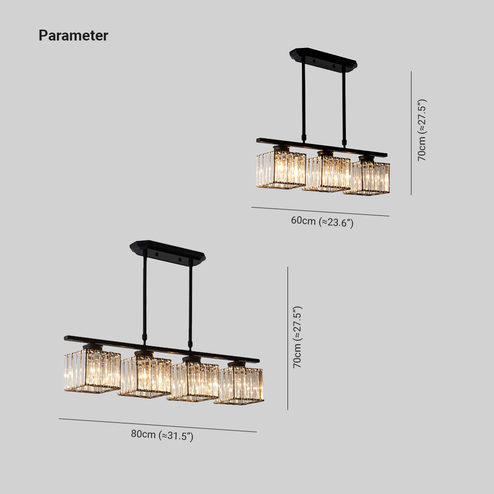 Metal and Crystal Pendant Light Multi-Light Fixture | Geometric Modern Style | Sparkling Dining Room Table Illumination
