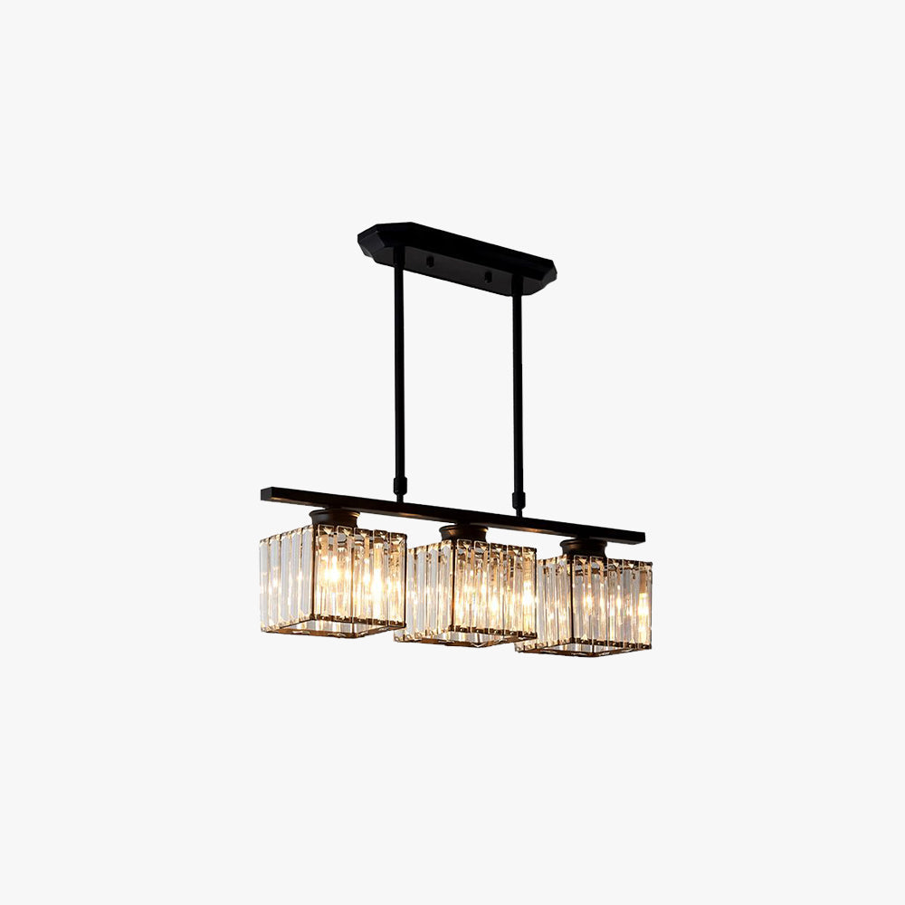 Metal and Crystal Pendant Light Multi-Light Fixture | Geometric Modern Style | Sparkling Dining Room Table Illumination