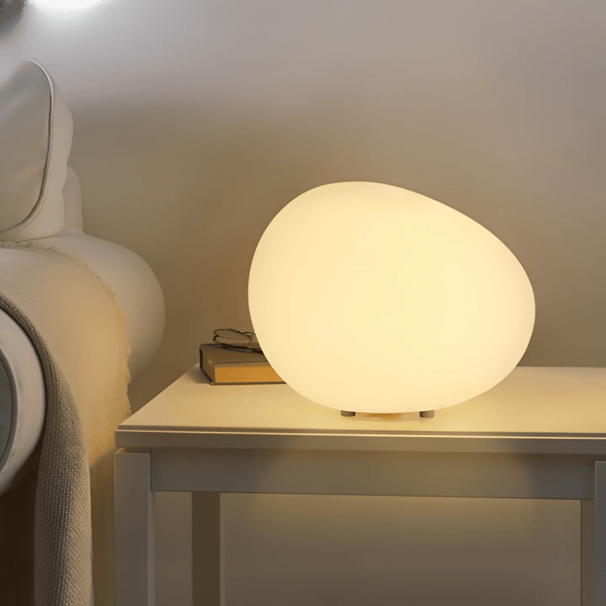 LED Night Light ABS Plastic Acrylic | Minimalist Pebble Shape | Soft Ambient Glow for Relaxing Bedside Illumination