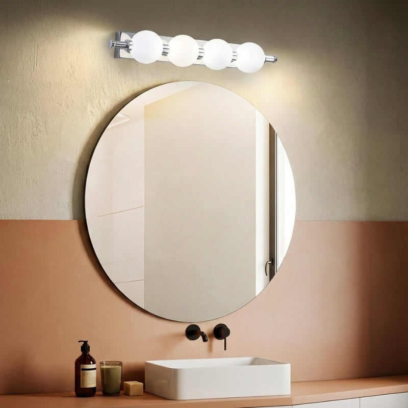 LED Vanity Mirror Light Stainless Steel | 360-Degree Illumination Globe Style | Shadow-Free Bathroom Wall Lighting