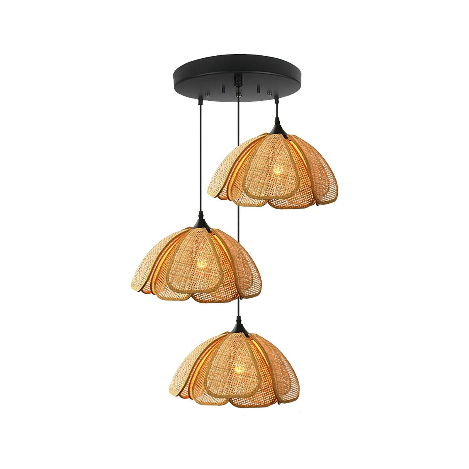 Pendant Light Rattan Fabric Floral Design | Natural Woven Texture with Diffuser | Soft Ambient Glow for Living Rooms