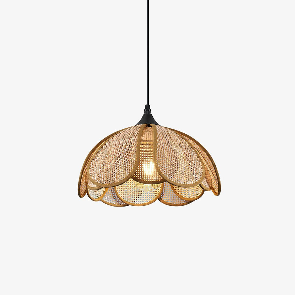 Pendant Light Rattan Fabric Floral Design | Natural Woven Texture with Diffuser | Soft Ambient Glow for Living Rooms