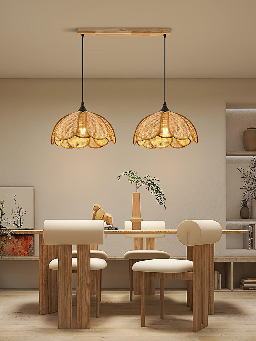 Pendant Light Rattan Fabric Floral Design | Natural Woven Texture with Diffuser | Soft Ambient Glow for Living Rooms
