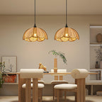 Pendant Light Rattan Fabric Floral Design | Natural Woven Texture with Diffuser | Soft Ambient Glow for Living Rooms