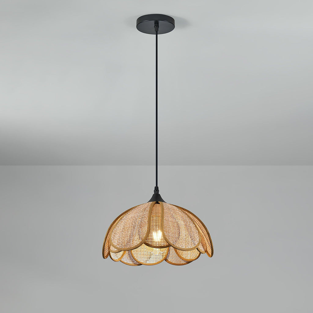 Pendant Light Rattan Fabric Floral Design | Natural Woven Texture with Diffuser | Soft Ambient Glow for Living Rooms