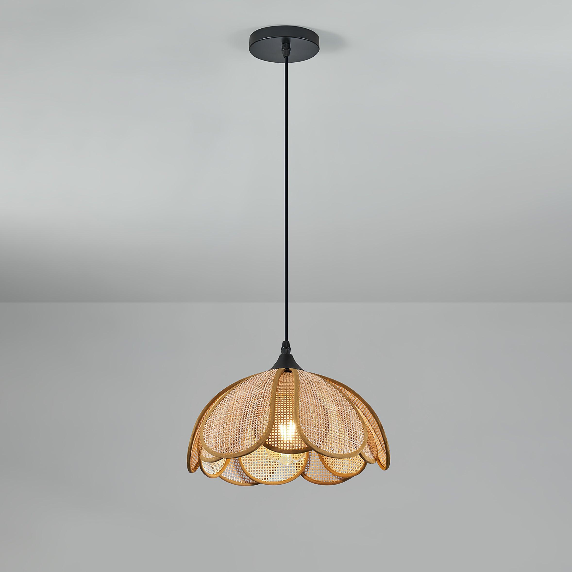 Pendant Light Rattan Fabric Floral Design | Natural Woven Texture with Diffuser | Soft Ambient Glow for Living Rooms