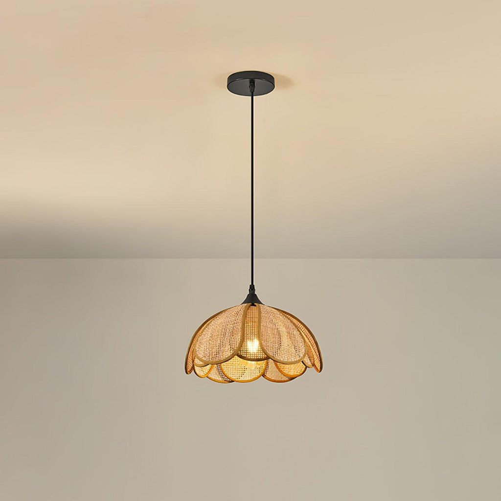 Pendant Light Rattan Fabric Floral Design | Natural Woven Texture with Diffuser | Soft Ambient Glow for Living Rooms